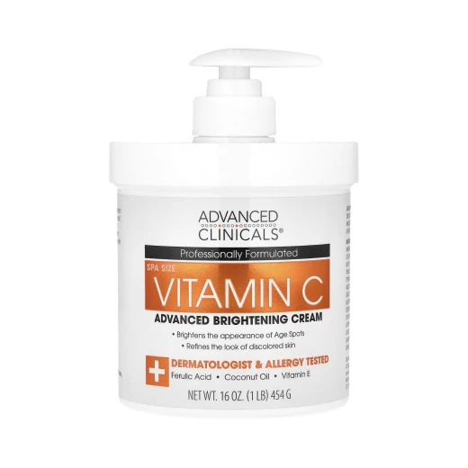Advanced Clinicals Advanced Lightening Cream – 454g – Brightening Body Cream for Dark Spots, Uneven Tone & Hyperpigmentation – Salon-Size