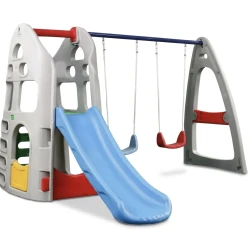 Ultimate Kids Combo Play Center - 2-in-1 Slide & Double Swing Set with Climbing Frame