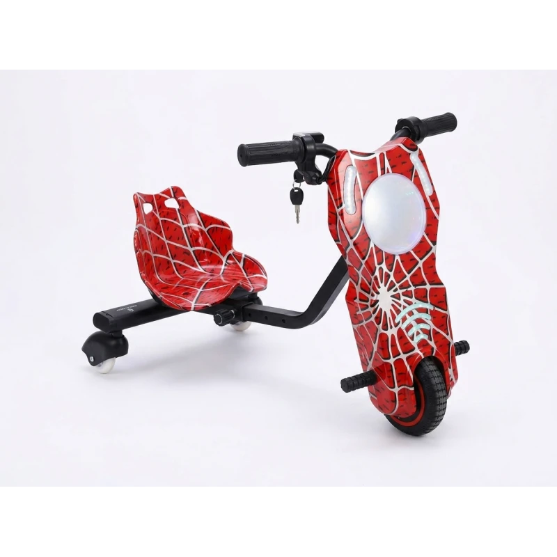 سكوتر ودريفت كهربائي للأطفال 360 درجة من ماي دولي MY DOLLY - بتصميم العنكبوت الأحمر مع إضاءة LED ومفتاح تشغيل بطارية 12V - كراونا