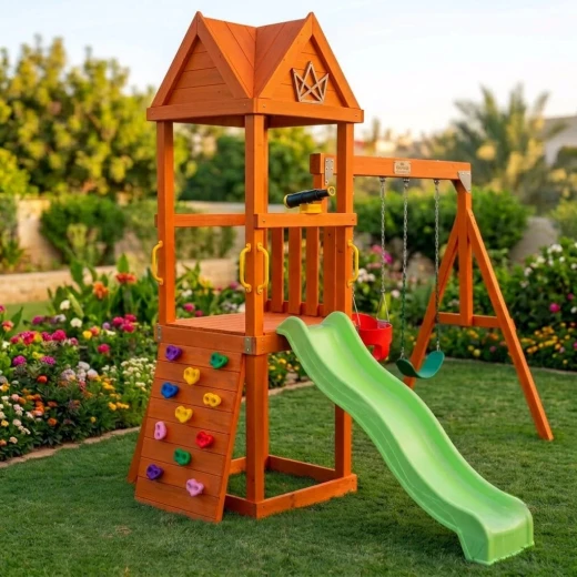 مجمع ألعاب أطفال خشبي مدمج 