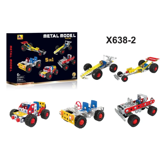 5-in-1 Metal Model Racing Car Set (X638-2) - 236 PCS Metal Assembled Toy to Build 5 Different Racing Vehicles