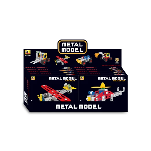 منتج أطفال مميز - Metal Model Small Assortment Display Box (X640) - 4 Different Assembled Models (Forklift, Plane, Excavator, Helicopter)