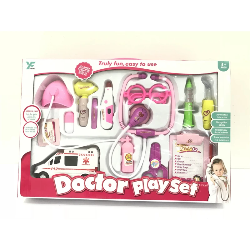 مجموعة ألعاب الطبيب للأطفال (9901-28) - مجموعة لعب الأدوار "Truly fun, easy to use" مع سماعة طبية وسيارة إسعاف - ماي دولي