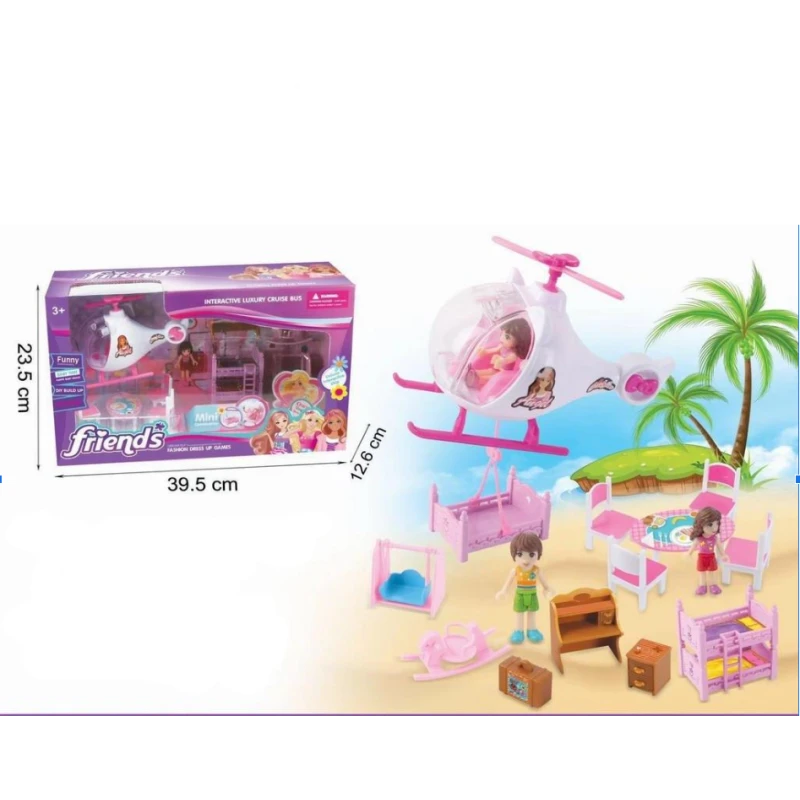 منتج أطفال مميز - Friends Helicopter Toy with Doll Furniture Set: Air and Ground Adventures - ماي دولي