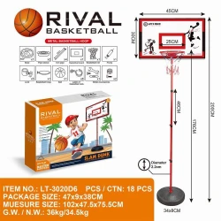 Rival Basketball Set with Metal Hoop (LT-3020D6) - Adjustable Height Stand up to 200 Centimeter