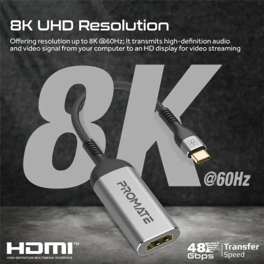 محول USB-C إلى HDMI 8K@60Hz شريحة VMM7100، عرض النطاق الترددي الأقصى 48Gbps، طول الكابل 5 سم/10 سم من بروميت - برو مات - Image 3