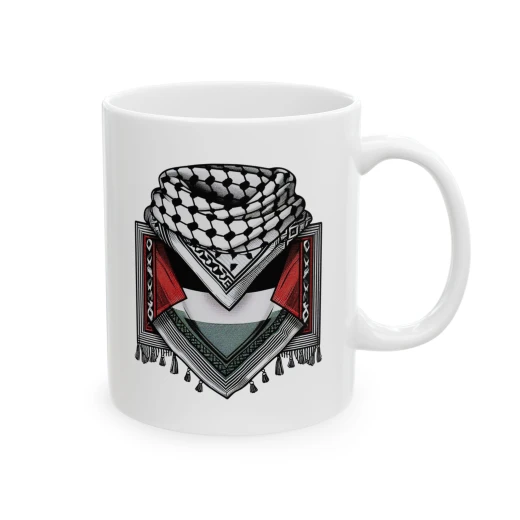 فنجان سيراميك 11 أونصة بتصميم الكوفية الفلسطينية كوب شاي وقهوة مع طباعة على الجانبين، قابل للاستخدام في الميكروويف وغسالة الصحون هدية مثالية لعشاق الشاي والقهوة، للاستخدام في المكتب أو المنزل - بي كرافتّي - Image 2