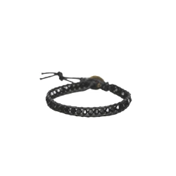 Tuleen Accesorios Women’s Handmade Leather Wrap Bracelet with Black Crystal Beads