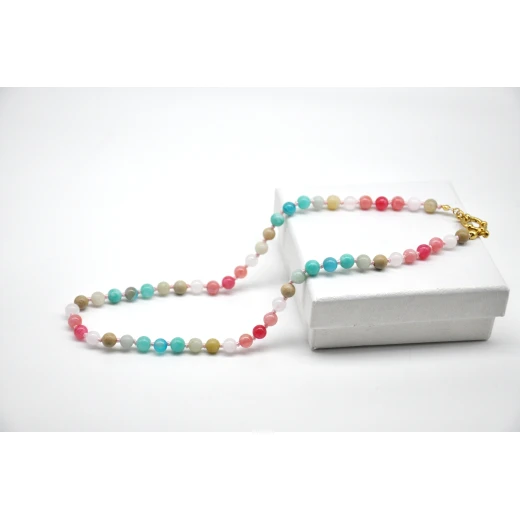 Women´s Handmade Knotted Beaded Necklace with Colorful Stone Beads & Gold Clasp - Tuleen Accesorios - Image 2