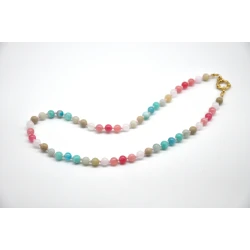 Women´s Handmade Knotted Beaded Necklace with Colorful Stone Beads & Gold Clasp