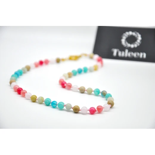 Women´s Handmade Knotted Beaded Necklace with Colorful Stone Beads & Gold Clasp - Tuleen Accesorios - Image 5
