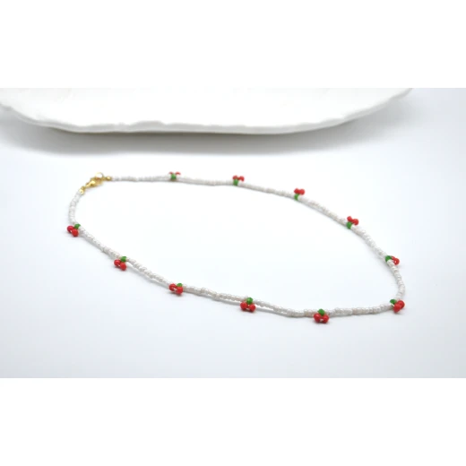 Cherry beaded choker, handmade seed bead necklace, cute necklace gift, summer jewelry, trendy choker for women
