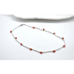 Cherry beaded choker, handmade seed bead necklace, cute necklace gift, summer jewelry, trendy choker for women