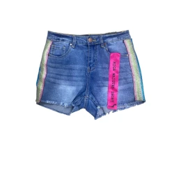 Dollhouse Women's High-Waisted Glitter Detail Denim Shorts – Blue Size 11