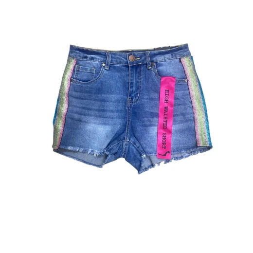 Dollhouse Women's High-Waisted Glitter Detail Denim Shorts – Blue Size 11