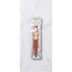 Pen decorated with orange beads and an elegant flower, featuring a beautiful handmade design Perfect for gifts and daily use, adding a feminine and stylish touch to your desk or study