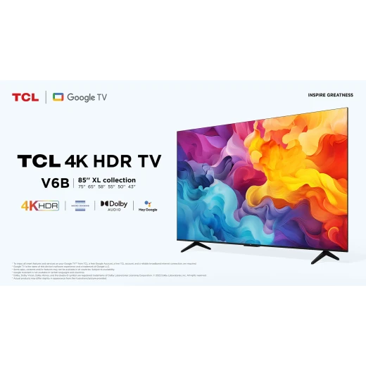 تلفزيون TCL 58 بوصة 4K LED بتقنية HDR10 ودقة UHD – تعزيز الألوان الديناميكي – تصميم معدني بدون حواف – Google TV – موديل 58V6B – ضمان سنتين - تي سي ال - Image 10
