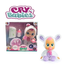 Cry Baby Goodnight Interactive Baby Doll Soft Pajama Bunny Outfit 24 cm Sound Doll with Movable Arms and Legs Mama Papa Crying Sounds Plus Full Feeding and Caring Accessories Set, from 3 years