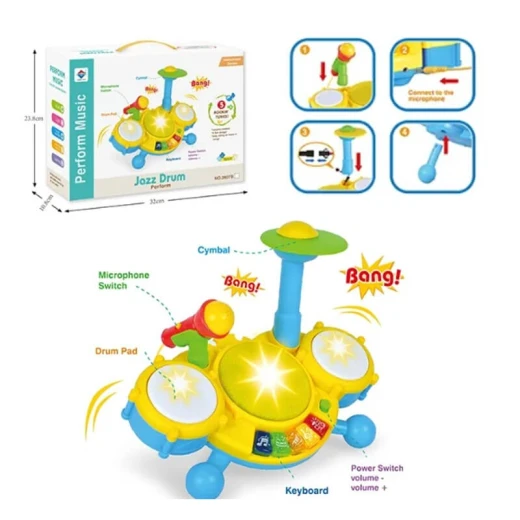 Jazz Music Drum With Lights And Mic 2837b - Rs Toys - Image 4