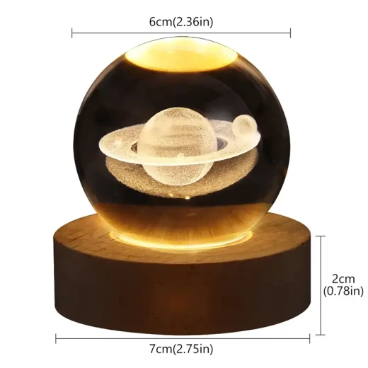 مصباح 3Dt كريستال بتصميم كوكب ساتورن ثلاثي الأبعاد قاعدة خشبية أنيقة يعمل عبر USB إضاءة LED موفرة للطاقة لديكورعصري ومثالي كهدية - ألعاب ار اس - Image 7