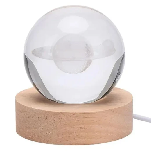 مصباح 3Dt كريستال بتصميم كوكب ساتورن ثلاثي الأبعاد قاعدة خشبية أنيقة يعمل عبر USB إضاءة LED موفرة للطاقة لديكورعصري ومثالي كهدية - ألعاب ار اس - Image 3
