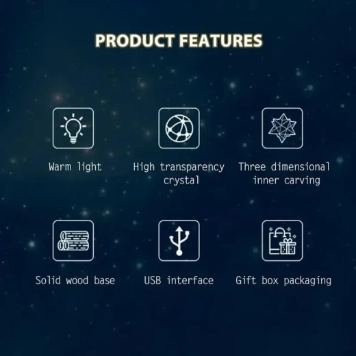 مصباح 3Dt كريستال بتصميم كوكب ساتورن ثلاثي الأبعاد قاعدة خشبية أنيقة يعمل عبر USB إضاءة LED موفرة للطاقة لديكورعصري ومثالي كهدية - ألعاب ار اس - Image 5