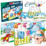 لوحة رسم ثلاثية الأبعاد 3 في 1 مع نظارات ثلاثية الأبعاد و4 أقلام ملونة (YM832) 3 تصميمات مختلفة للأطفال من سن 3 سنوات فما فوق - ألعاب ار اس