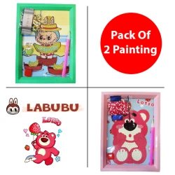 Labubu + Lotso Diamond Painting Pack Of Two Painting Random Designs Size 13.5 x 18 cm