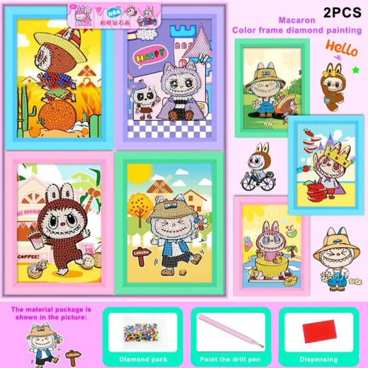 Labubu + Lotso Diamond Painting Pack Of Two Painting Random Designs Size 13.5 x 18 cm - Labubu - Image 4
