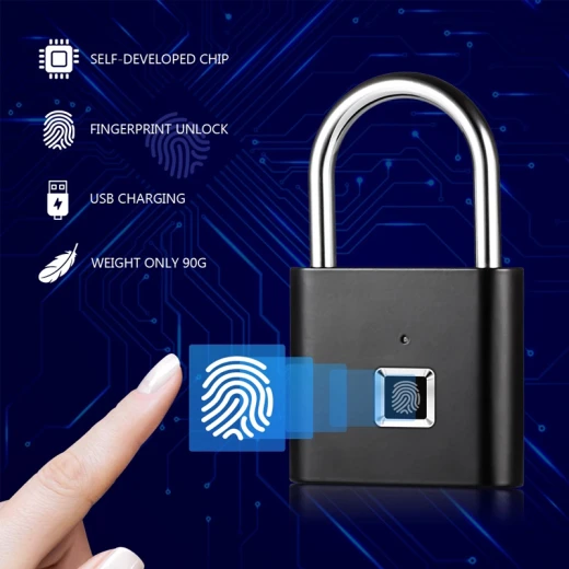 Rechargeable Antitheft Mini Smart Fingerprint Padlock Suitable for Luggage, Luggage, Door cabinets, Container Cars, Bicycles ,can Enter 10 Fingerprints (10-RS) - Rs Toys - Image 2