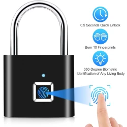 Rechargeable Antitheft Mini Smart Fingerprint Padlock Suitable for Luggage, Luggage, Door cabinets, Container Cars, Bicycles ,can Enter 10 Fingerprints (10-RS)