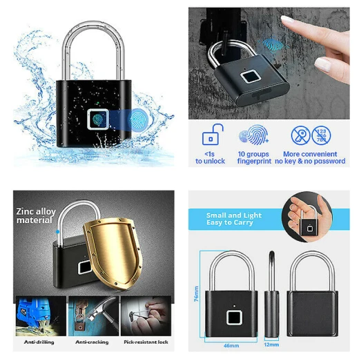 Rechargeable Antitheft Mini Smart Fingerprint Padlock Suitable for Luggage, Luggage, Door cabinets, Container Cars, Bicycles ,can Enter 10 Fingerprints (10-RS) - Rs Toys - Image 4