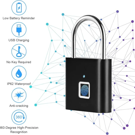 Rechargeable Antitheft Mini Smart Fingerprint Padlock Suitable for Luggage, Luggage, Door cabinets, Container Cars, Bicycles ,can Enter 10 Fingerprints (10-RS) - Rs Toys - Image 5