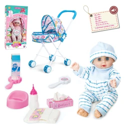 Sweet Baby Interactive Doll Playset 33cm with Metal Stroller, 12 Sounds, Feeding, Pee & Sleeping Functions, Baby Care Accessories Included, Baby Doll Toy for Girls Age 3+