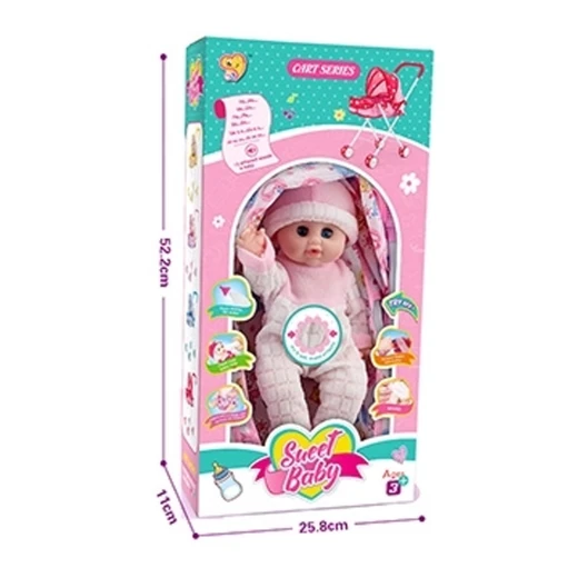 Sweet Baby Interactive Doll Playset 33cm with Metal Stroller, 12 Sounds, Feeding, Pee & Sleeping Functions, Baby Care Accessories Included, Baby Doll Toy for Girls Age 3+ - Rs Toys - Image 11