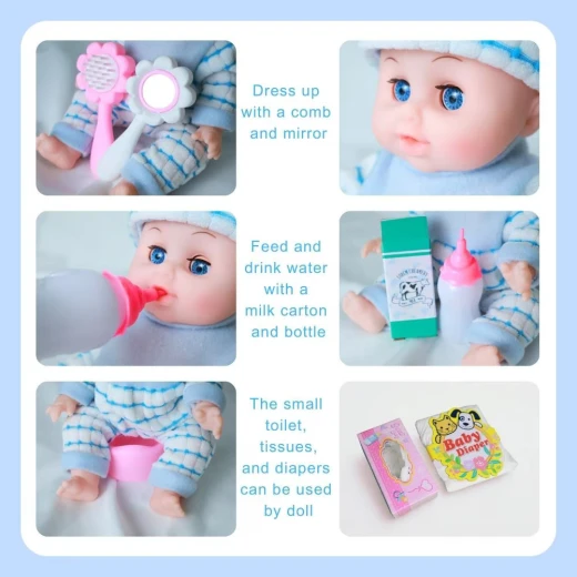 Sweet Baby Interactive Doll Playset 33cm with Metal Stroller, 12 Sounds, Feeding, Pee & Sleeping Functions, Baby Care Accessories Included, Baby Doll Toy for Girls Age 3+ - Rs Toys - Image 7