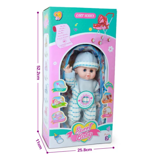 Sweet Baby Interactive Doll Playset 33cm with Metal Stroller, 12 Sounds, Feeding, Pee & Sleeping Functions, Baby Care Accessories Included, Baby Doll Toy for Girls Age 3+ - Rs Toys - Image 9