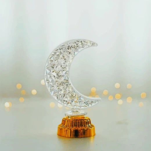مصباح هلال رمضان كريستالي يعمل بالبطارية مع قاعدة ذهبية، بثلاثة أوضاع إضاءة، ضوء دافئ (43-11) مصباح هلال رمضان كريستالي يعمل بالبطارية مع قاعدة ذهبية، بثلاثة أوضاع إضاءة، ضوء دافئ (43-11)