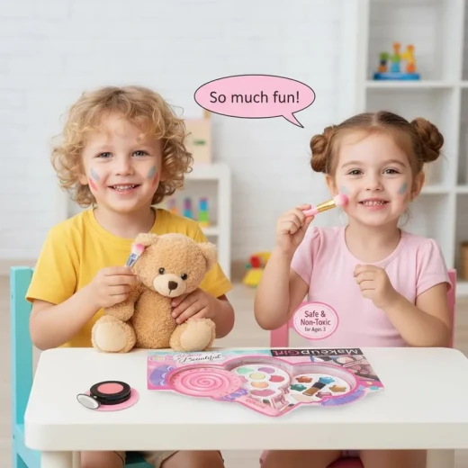 Makeup Set for Kids Girls – Lightweight Portable Pink Toy Make up Kit , Non-Toxic Plastic Set with Lipstick,  , Kids Washable Make up Kit for Girls 3+ Years Lollipop Design Three Layers (LY-002-RS) - Rs Toys - Image 4