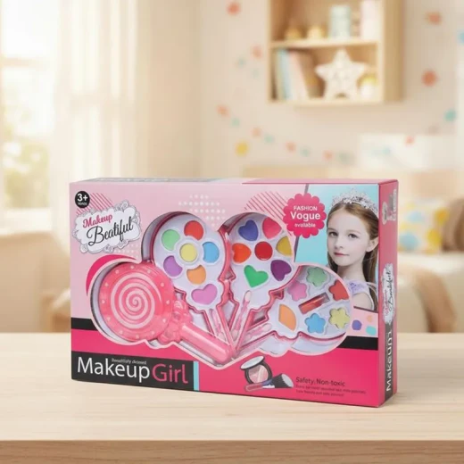 Makeup Set for Kids Girls – Lightweight Portable Pink Toy Make up Kit , Non-Toxic Plastic Set with Lipstick,  , Kids Washable Make up Kit for Girls 3+ Years Lollipop Design Three Layers (LY-002-RS) - Rs Toys - Image 5