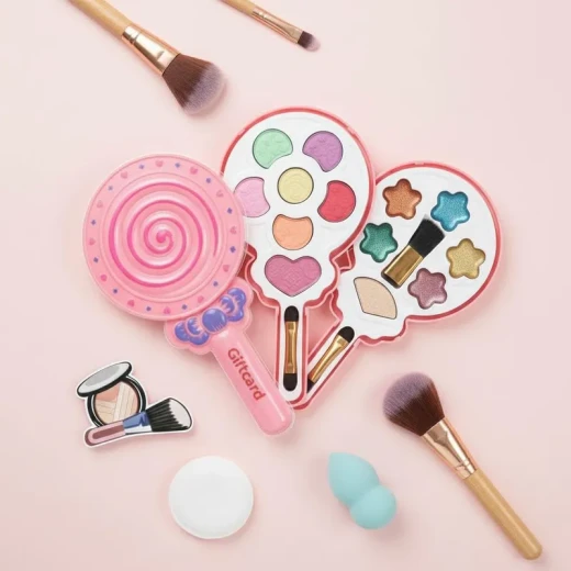 Makeup Set for Kids Girls – Lightweight Portable Pink Toy Make up Kit , Non-Toxic Plastic Set with Lipstick,  , Kids Washable Make up Kit for Girls 3+ Years Lollipop Design Three Layers (LY-002-RS) - Rs Toys - Image 6