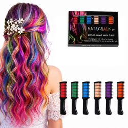 Washable Hair Chalk Comb Set for Girls – Temporary Hair Coloring Kit with 6 Vibrant Colors for Kids, Teens & Adults Ages 8+