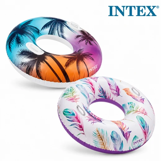 Intex Inflatable Swim Ring with Tropical Palm Tree or Colorful Feather Design and Handles – 97cm Diameter – Supports up to 80kg – Age 9+ - Intex - Image 5