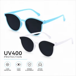 Kids Sunglasses Cat Eye style For Girls Plastic Frame Design UV400 Protection Anti-uv Baby Sun-shading Eyeglasses 1 Pcs Random Color Blue Or White (KCH71-RS)