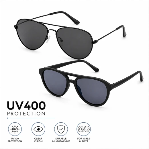 Kids Sunglasses Aviator style For Boys & Girls Plastic Frame Design UV400 Protection Anti-uv Baby Sun-shading Eyeglasses 1 Pcs -Black (KCH71-RS)