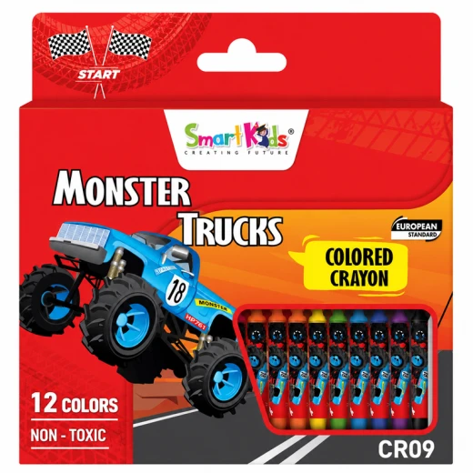 Smart Kids Monster Trucks Printed Design 12-Color Washable Wax Crayon Set for Kids – Safe Non-Toxic Drawing & Coloring Crayons (CR09-RS) Smart Kids Monster Trucks Printed Design 12-Color Washable Wax Crayon Set for Kids – Safe Non-Toxic Drawing & Coloring Crayons (CR09-RS)