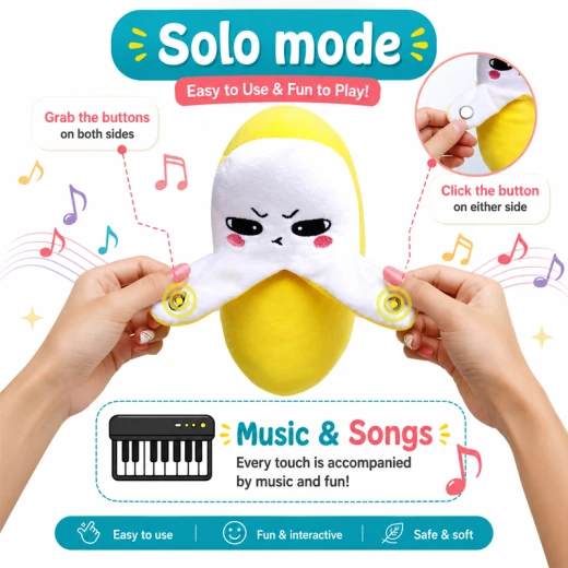 Radish Plush Touch-Sensor Interactive Figure Soft Stuffed Banana Music Piano Battery Operated Cute Learning Education for All Family Solo Mode & Double Mode - Rs Toys - Image 3
