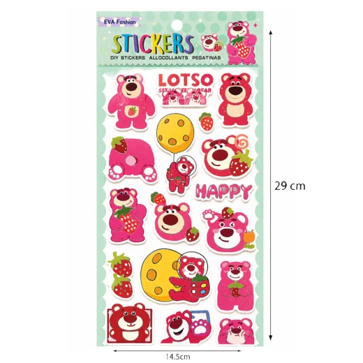 Lotso Bear 3D EVA Foam Stickers for Kids, Colorful Self-Adhesive Raised Stickers for Scrapbooking, Notebooks, 14.5 × 29 cm Sheet (QSE 22701) - Rs Toys - Image 4