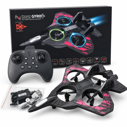 GYRO Remote-Control Drone for Kids, 2.4GHz Jet-Style Aircraft with LED Lights and 360° Rotation, Impact-Resistant EPP Foam, Rechargeable Battery and Spare Propellers (E69) - Rs Toys - Image 2
