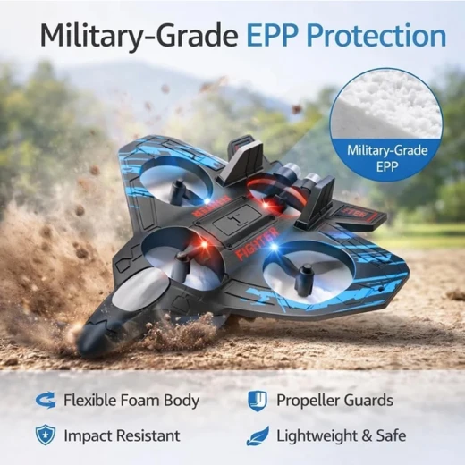 GYRO Remote-Control Drone for Kids, 2.4GHz Jet-Style Aircraft with LED Lights and 360° Rotation, Impact-Resistant EPP Foam, Rechargeable Battery and Spare Propellers (E69) - Rs Toys - Image 5